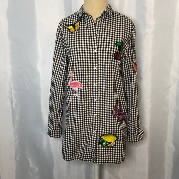 H&M Long sleeve checked cotton shirt with embroidered Size 4 - Picture 4 of 12